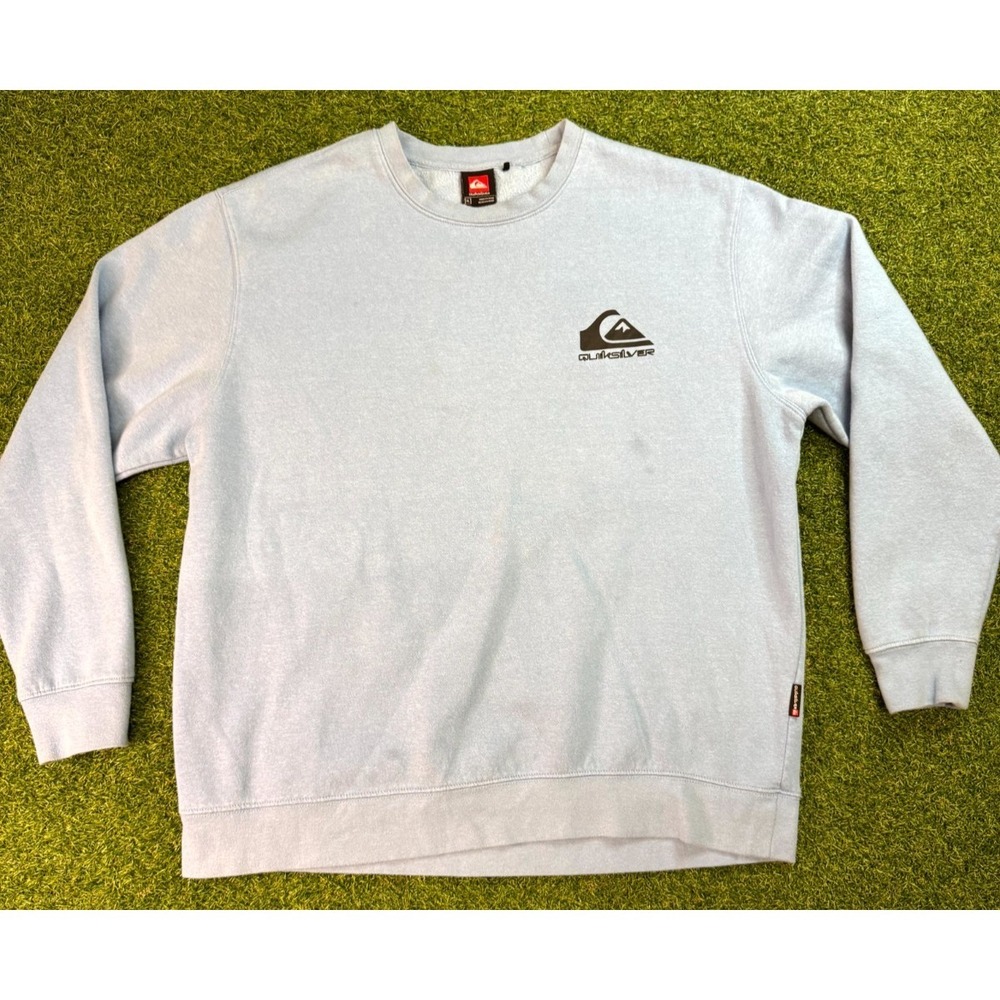 Vintage Quiksilver Sweatshirt Mens XL Heather Blue Fleece Lined Crew Neck Winter